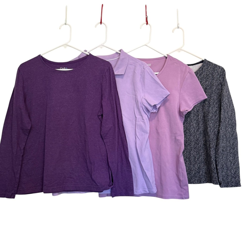 Mixed Lot 4 Womens T-Shirt Tops Sz L Purple Pink Gray Layering Gym Basics Casual